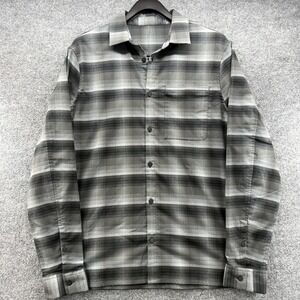 Lululemon Mens Long Sleeve Button Up Shirt Gray Stripe Plaid Casual Size Large